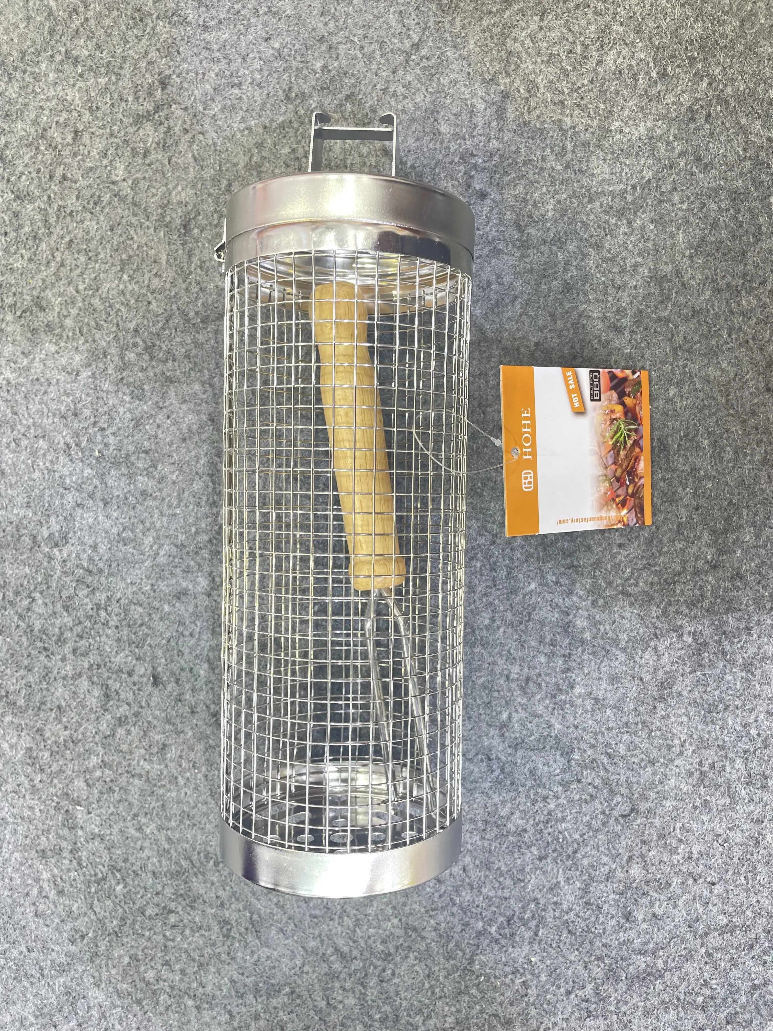 Cylinder rolling grilling basket round stainless steel metal net tube bbq barbecue basket for Roasting Meat