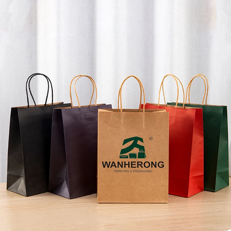 Manufacturer Whole Sale Recyclable Kraft Paper Bag With Rope Handle With your Own Logo for Take Out Food