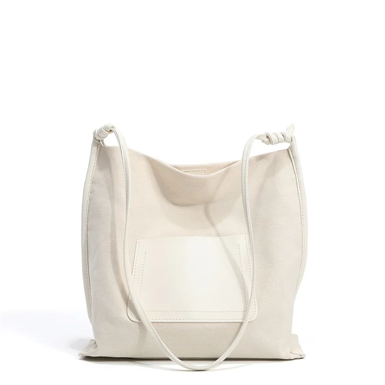 Wholesale Capacity Crossbody Bag School Shopping Women Casual Shoulder Bag Large Canvas Tote Handbags With PU Outside Pocket