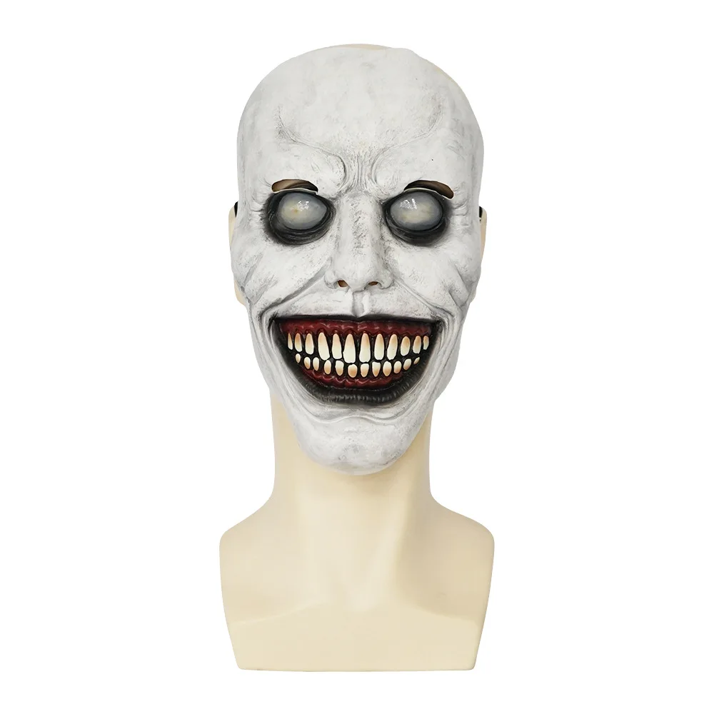 Scary Halloween Mask Smiling Demons Horror Mask Scariest Creepy White Mask with Eye for Cosplay