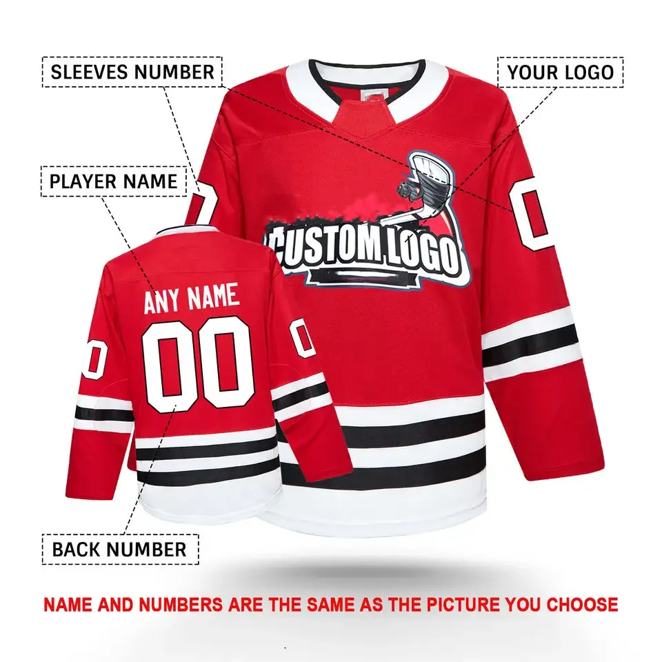 Hot Sales Stitched Sports Ice Hockey Jerseys Red Applique Embroidered Ice Hockey Uniform