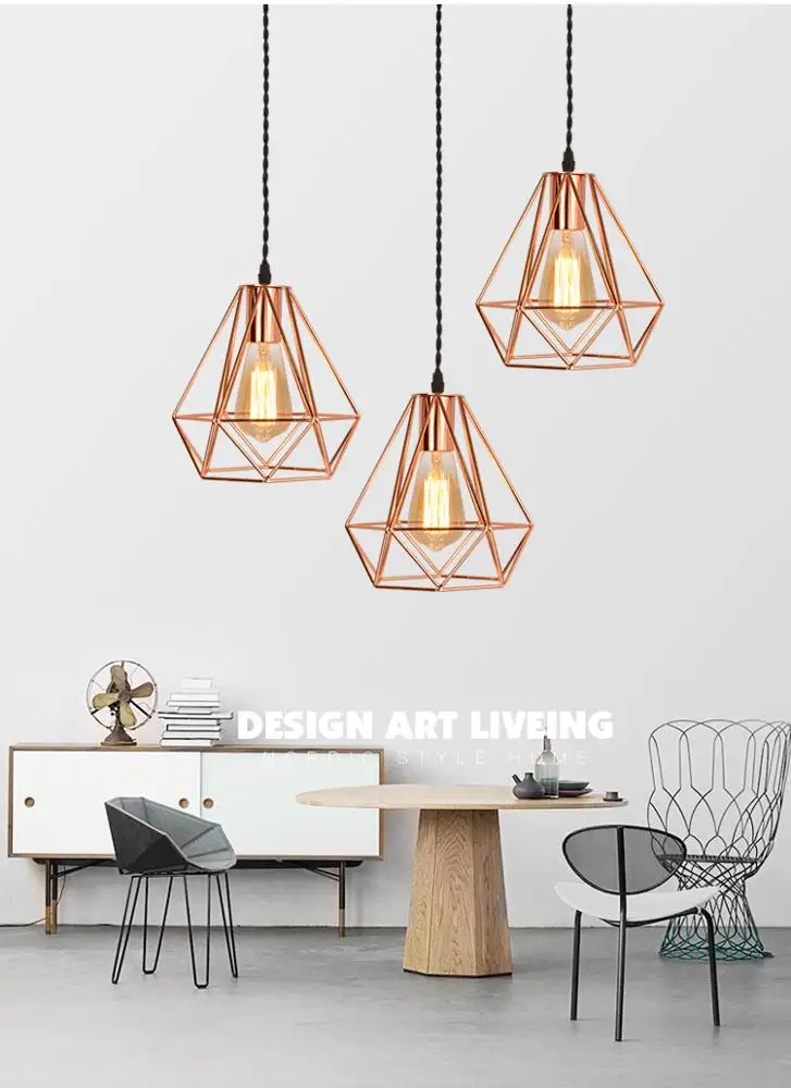 2021 Modern Metal Cage Pendant Lamp Vintage Plating Rose Gold Birdcage Creative Hanging Lamp For Restaurant Living Room
