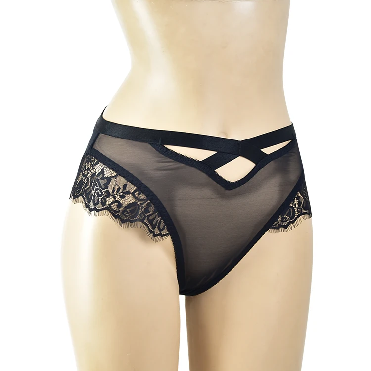 ODM OEM Customize Label Women Sexy Underwear Brief Lace Mesh Mix Mid-Waist Ladies Hipster Panties