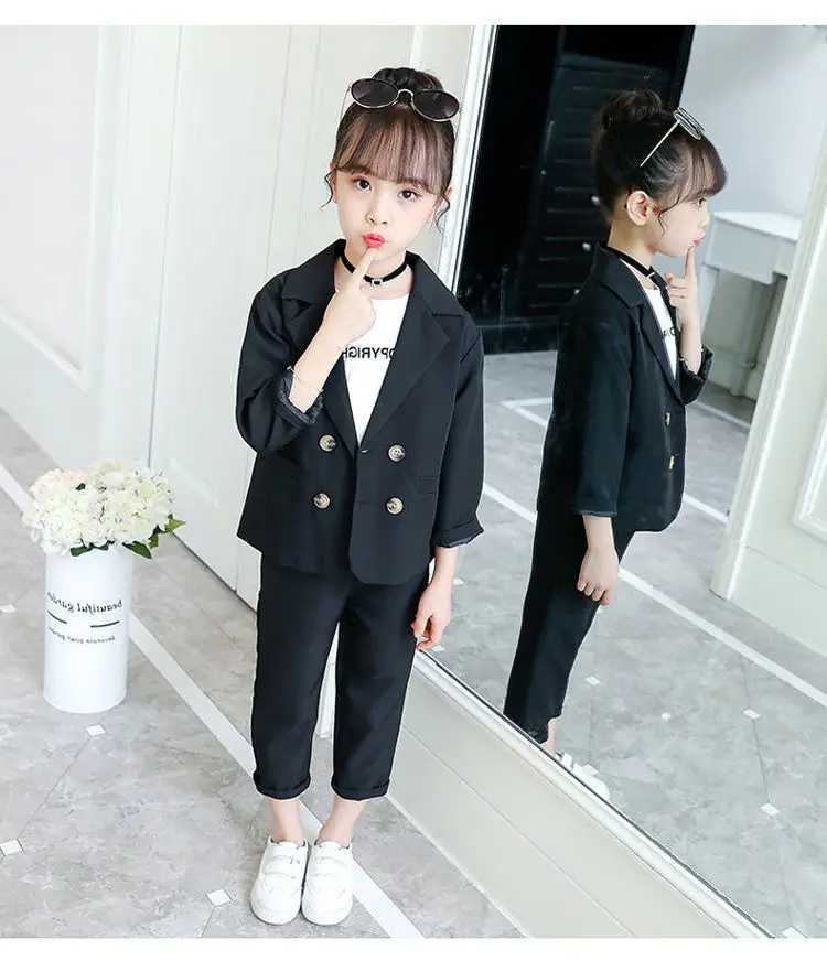 Slim Fit Girls Formal Wedding Suit for Baby Jacket+Pants Children 2pcs Home Kids Formal Suit Female Girls School Blazer