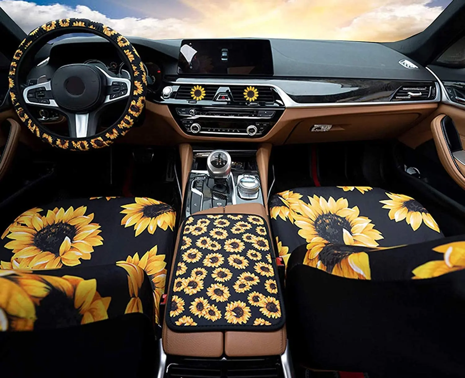 
Car Interior Accessories Set Car Vent Decor Floor Mats Steering Wheel Cover SeatBelt Covers 