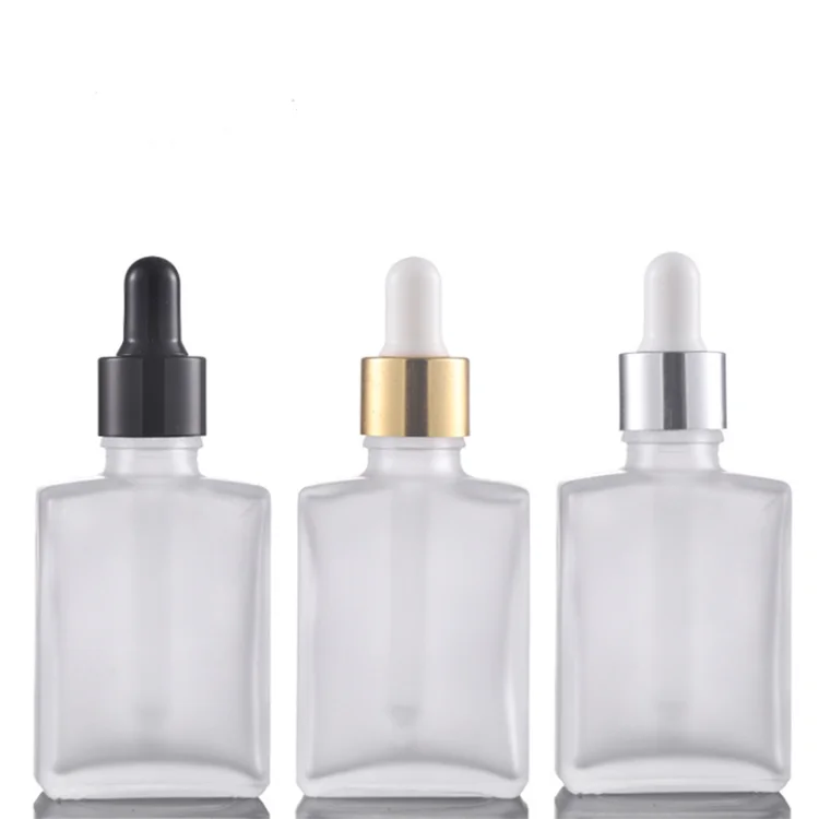 15ml 30ml 50ml 100ml Rectangle Square Frosted Black Beard Oil Glass Dropper Bottle 1oz Scalp Oil Hair Serum Bottle with Pipette