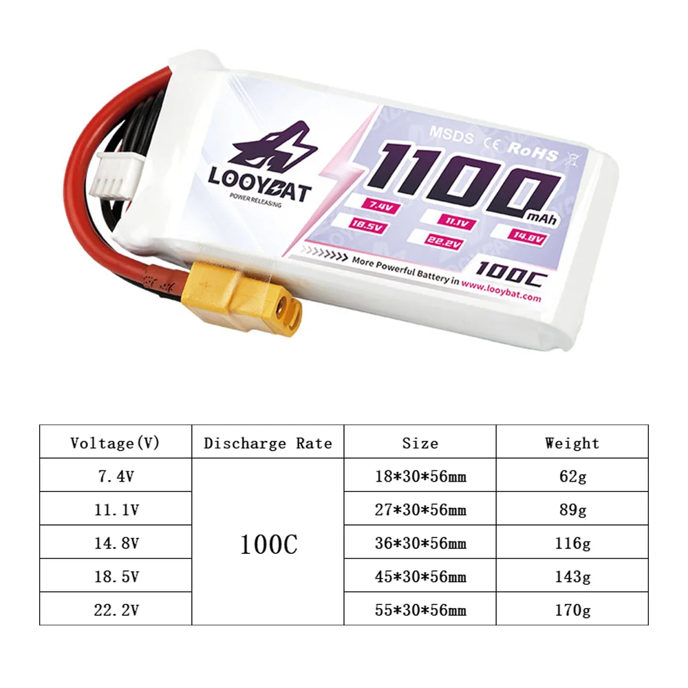 RC Lipo Battery 11.1V 14.8V 22.2 V 1100mAh 1300mAh 1550mAh 1800mAh 100C 3S 6S Lipo Rechargeable Battery For FPV RC Quadcopter