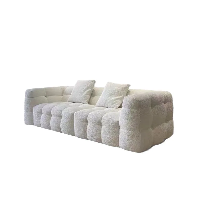 Elegant Italian Designer Home Furniture Soft Setting Sponge Teddy Velvet Fabric Upholstery Cream Chesterfield Sofa