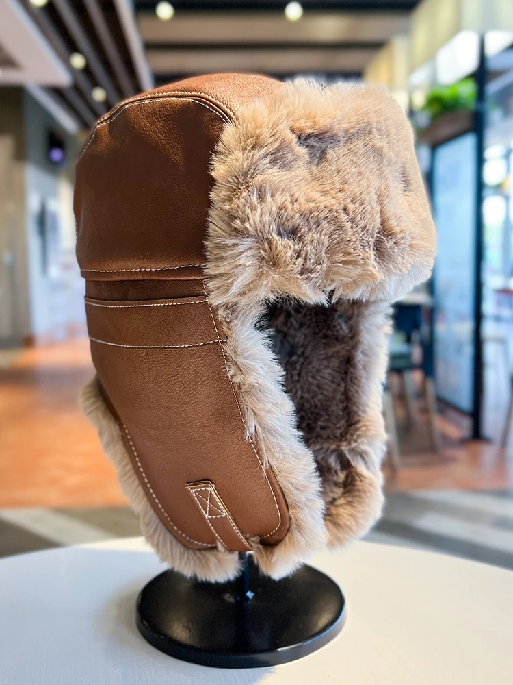 Wholesale Fashion Winter Thicken Warm Plush PU Leather Trooper Hats With Ear Flaps