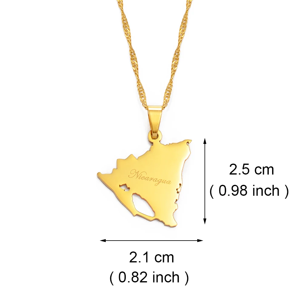 Nicaragua Map Pendant Necklace Silver/Gold Stainless Steel and Copper Jewelry for Weddings Nicaraguan Style #265221