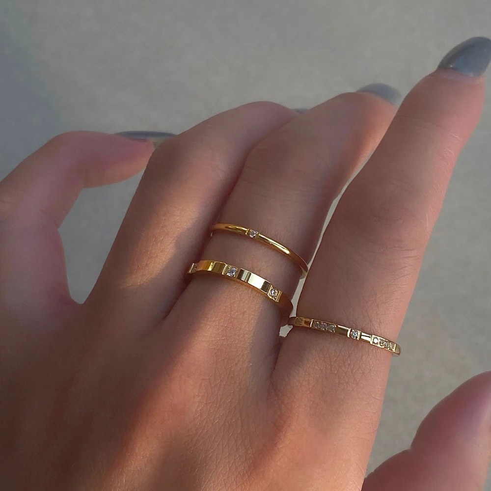 Designer Ladies 18k Gold Filled Stainless Steel Zircon Wedding Rings Minimalist Finger Rings Jewelry Women Mom WATERPROOF