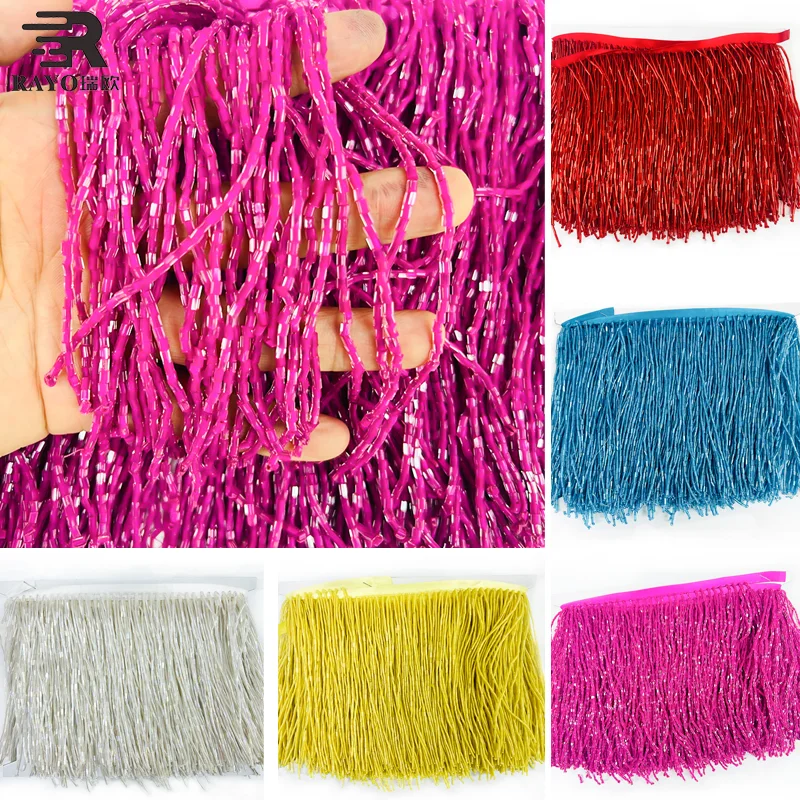 Handmade Beaded Hanging Tassel Crystal Beads Fringe Trimming Sew on Chain for Latin Dress Stage DIY Craft Clothing Accessories