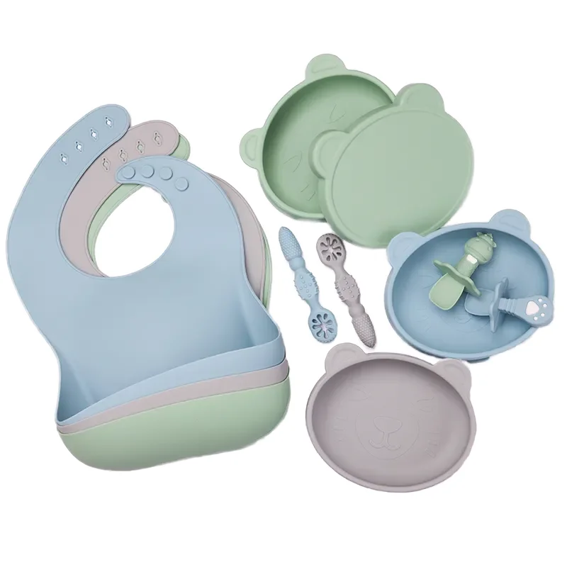 Wholesale OEM/ODM Food Grade Silicone Baby Weaning Set BPA-Free Snack Bowl with Suction Plate and Spoon Cup Shape