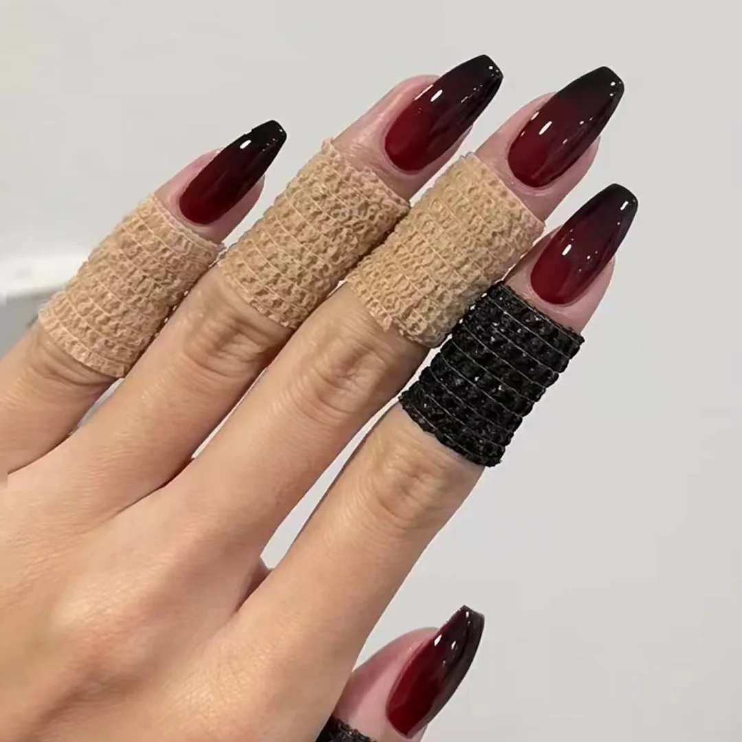 High Quality Custom Design Artificial Fingernails Red-Black French Nail Stickers  Press On Nails
