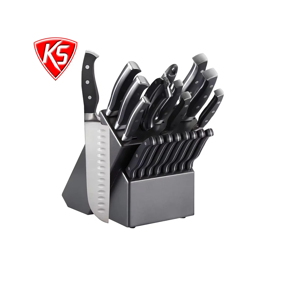 High Quality 19-Piece Kitchen Knife Set with Wooden Block Home Kitchen Cutlery Includes Knife Sharpener and 8 Steak Knives
