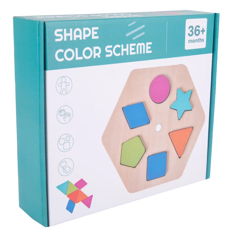 3D Wooden Hand Puzzle Shapes Puzzles Board Geometry Shape Match Toys Developmental Educational Games for Kids