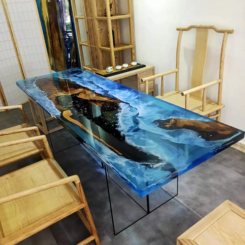 On Sale Walnut Wood High Epoxy Resin Wood Table Design Dinner Clear Transparent Epoxy Resin For River Office Table