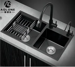 Handmade Stainless Steel Black Nano Sink No Fading Double Bowl  Kitchen Sink