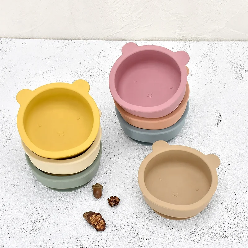 Factory Customized High Quality OEM Silicone Suction Plate Kid Baby Feeding Bowl Tableware 4 Pcs Set