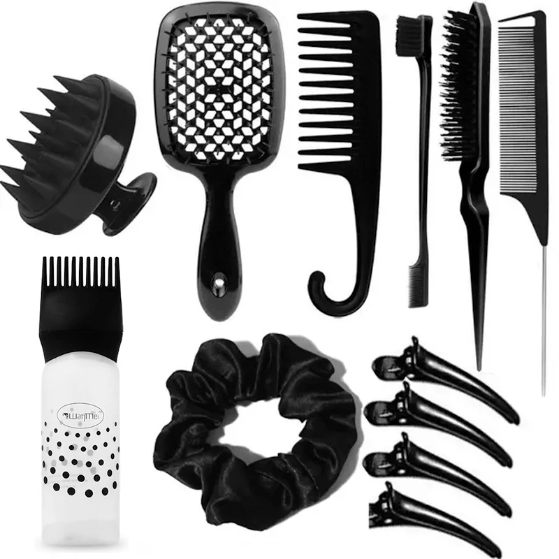 Teasing Brush Hair Clip Rat Tail Comb Bristle Double Edge Control Brush set hair shampoo brush Shampoo bottle Wide Teeth Combs
