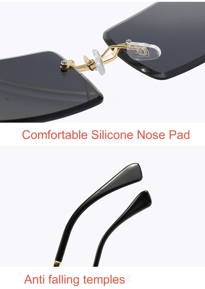 free pouch cleaning cloth frameless square alloy frame silicone nose pad gradient lenses UV400 fashion sunglasses