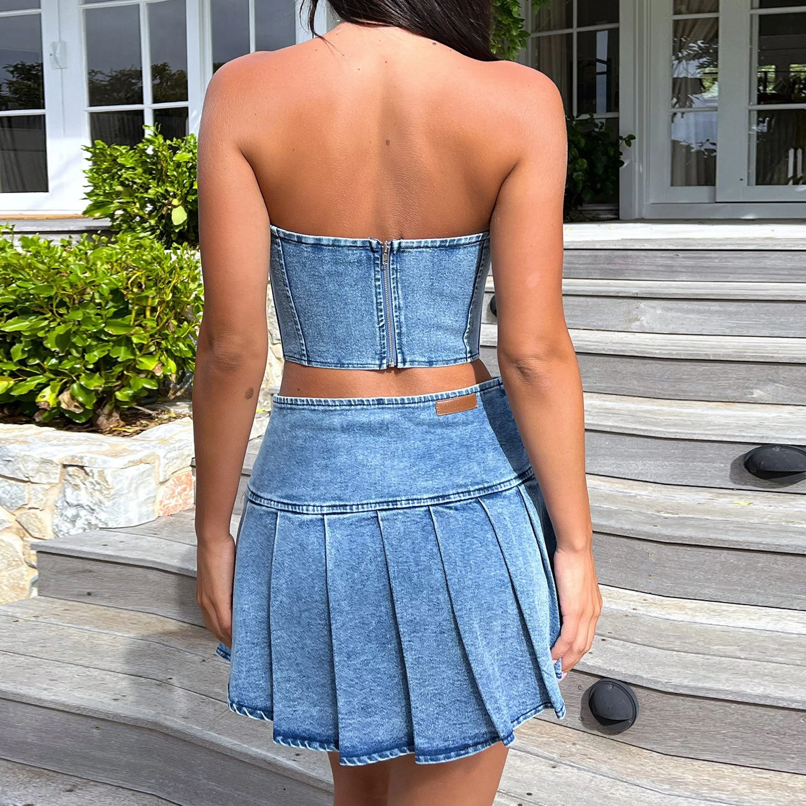 Sexy Blue Denim Jeans Set Crop Top and Mini Skirt 2 Piece Set