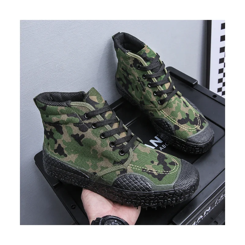 High Top China Factory Cheep Training Work Shoes Agriculture Field Camouflage Black Shoes