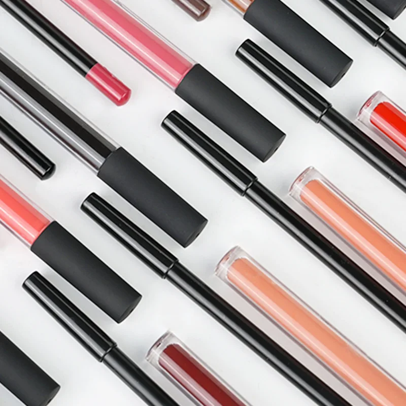 Organic Vegan Liquid Waterproof Lipstick Makeup Name Brand 2 In 1 Lipliner and Lipstick Brown Package