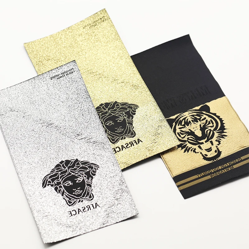 Gold Silver Metallic Thread Garment Label Factory Custom Brand Name Logo Woven Label for Clothing
