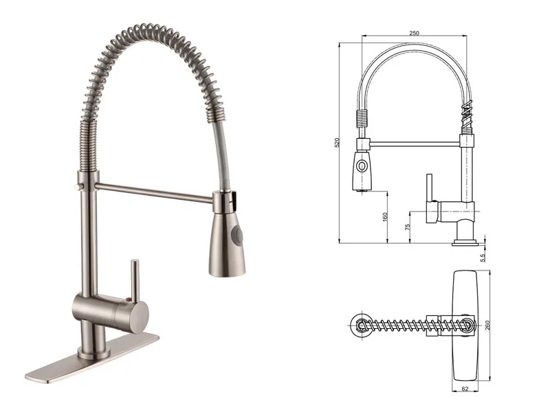 New Polished Chrome Brass Kitchen Sink Pull Out Spring Loaded Kitchen Faucet