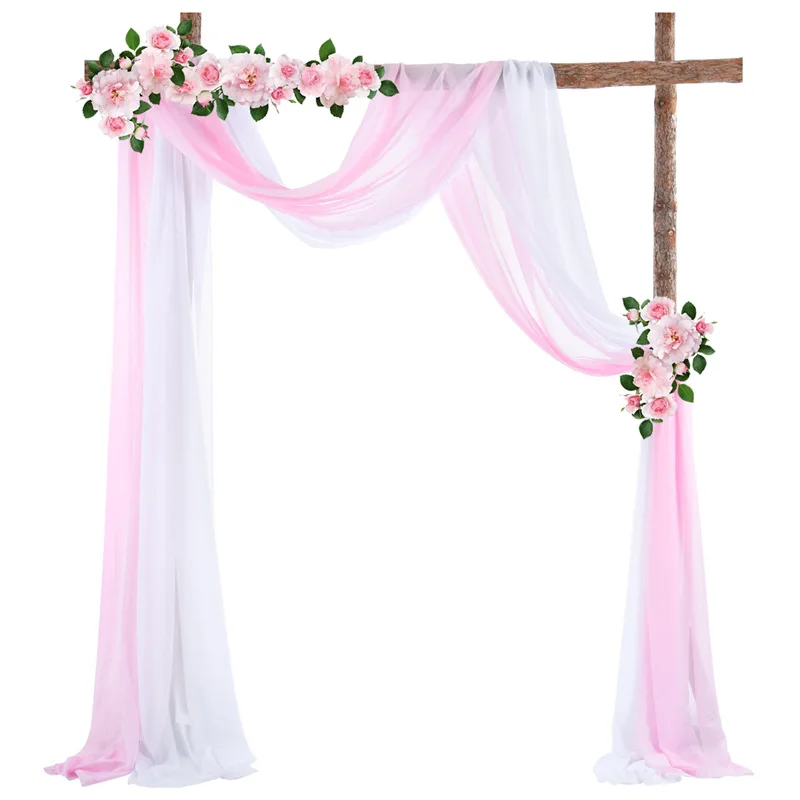 Горячая Распродажа шифоновая Розовая белая занавеска уличное свадебное украшение Арка фон