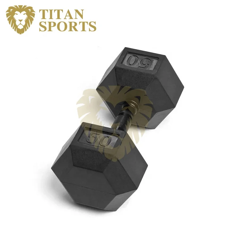 Rubber hex dumbbell with black handle