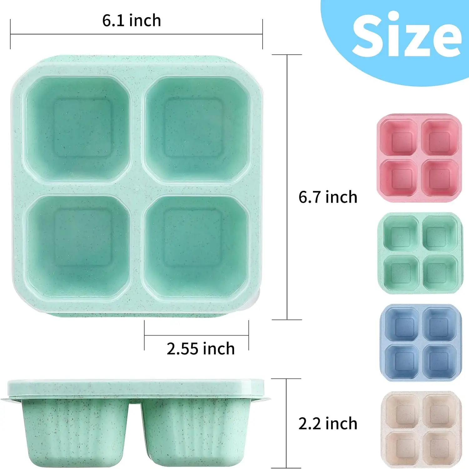BPA Free Plastic Serving Tray with Lid 4 Compartments Snackle Bento Box Wheat Straw Meal Prep Containers (4 Pack)