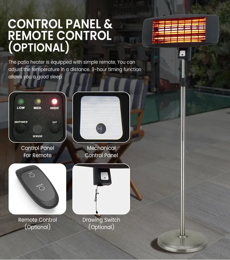 Quartz Outdoor Infrared Patio Garden Heater 2000W Electric Heater With Remote Control