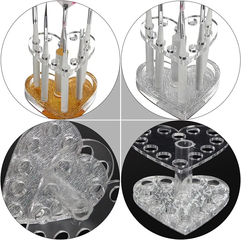 Makeup Eyebrow Pencil Manicure Brush Heart Acrylic Storage Holder 12 Holes Nail Tool Pen Holder