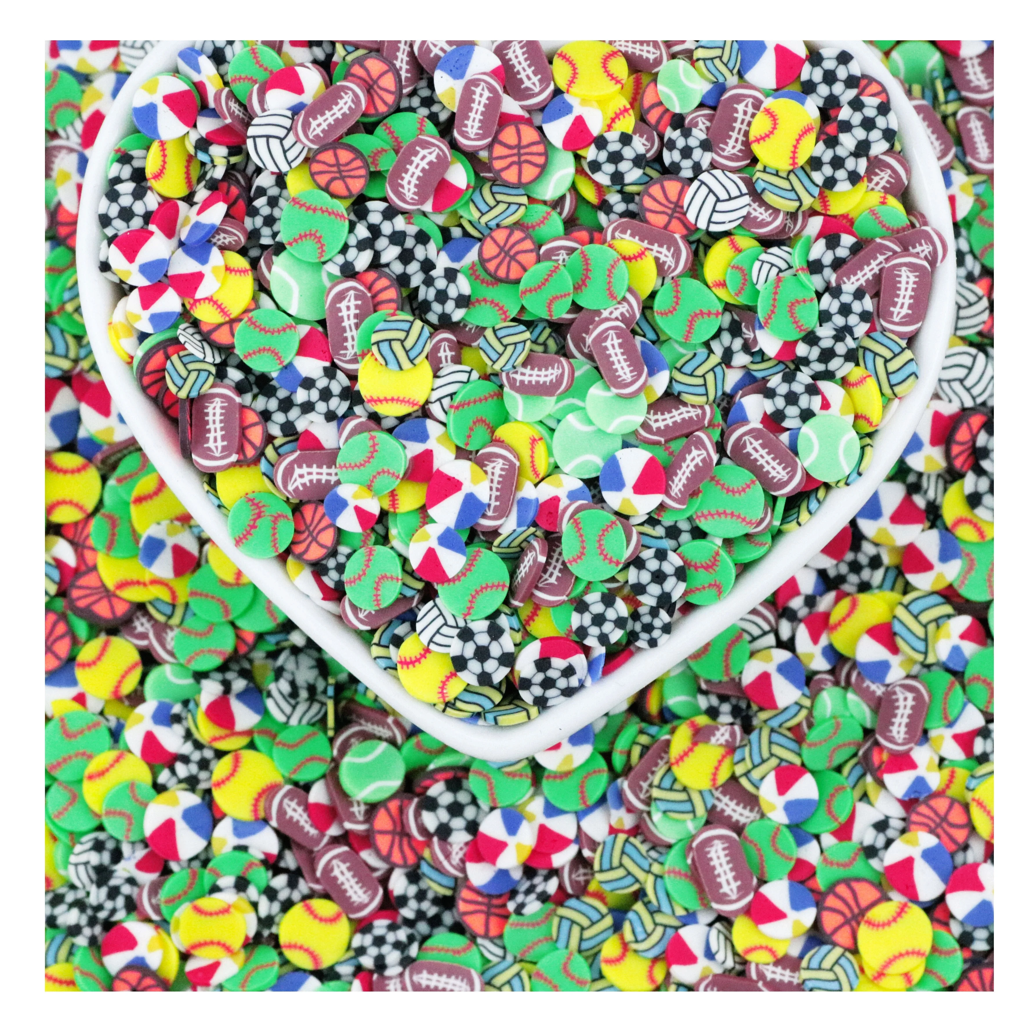 HENGXIN 5mm10mm Mixed Sportsball Basketball Soccer Baseball Football Polymer Clay Slices For Slime Filling Phone Case Decoration