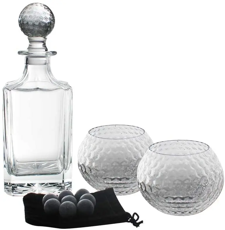 High quality  Top selling Two Set Glass Ball Whisky Glass Decanter Set in wooden box