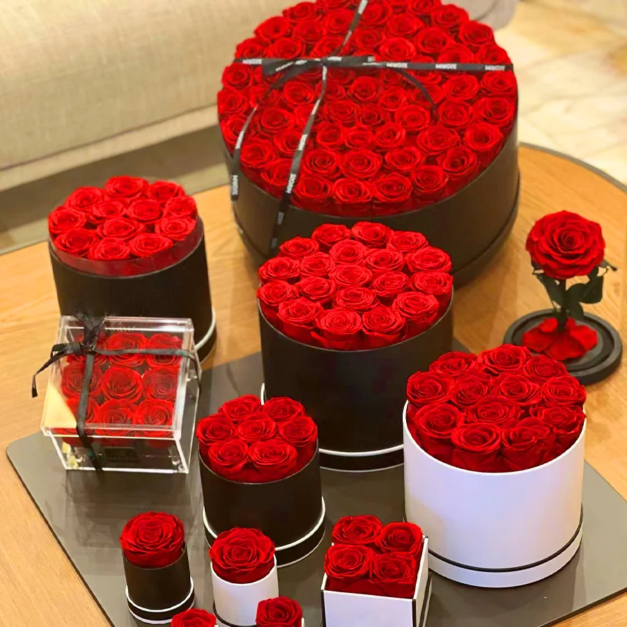 Customized High Quality Dreamy Long-live Lasting Preserved Roses Infinity Forever Flowers Everlasting Preserved Flower Gift Box