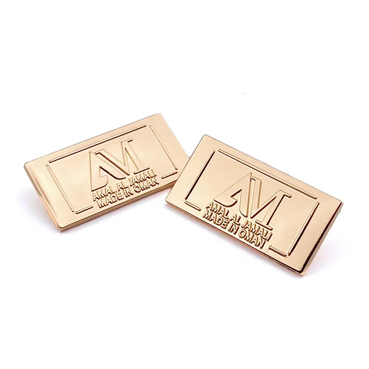Factory Manufacture Custom Brand Name Logo Embossed Gold Zinc Alloy Metal Plate for Bags