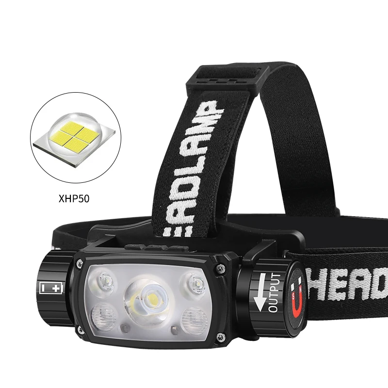 XHP50 XPE LED Sensor Led Headlamp Type-C Rechargeable Outdoor Head Lantern Waterproof Camping Headlamps Use 21700 Battery