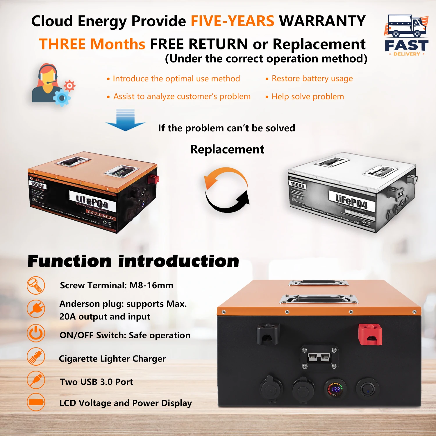 Cloud Energy 24v 100ah 150ah lifepo4 battery for solar systems rv car lithium lethium deep cycle lipo4 battery