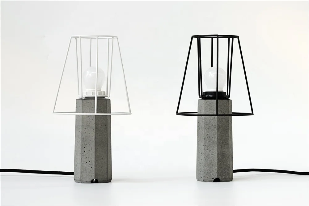 
BENTU TAI Black and white metal hollow table lamp bedroom bedside decorative table lamp cement retro industrial lamp 