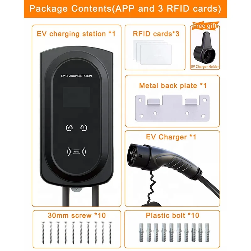 22kwh 32A Electric Car EV Charger Home EVSE Type 2 GBT Wallbox Charging Station EV Charger SAE J1772 16A 11KW 7 KW OEM IP65 WEV2