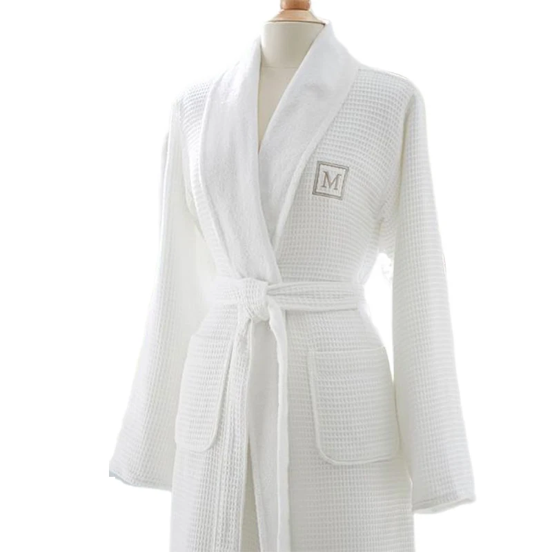 Embroidered Logo 100% Cotton Double Layer Lady Bathrobe Hotel White Waffle Terry Women Bath Robe
