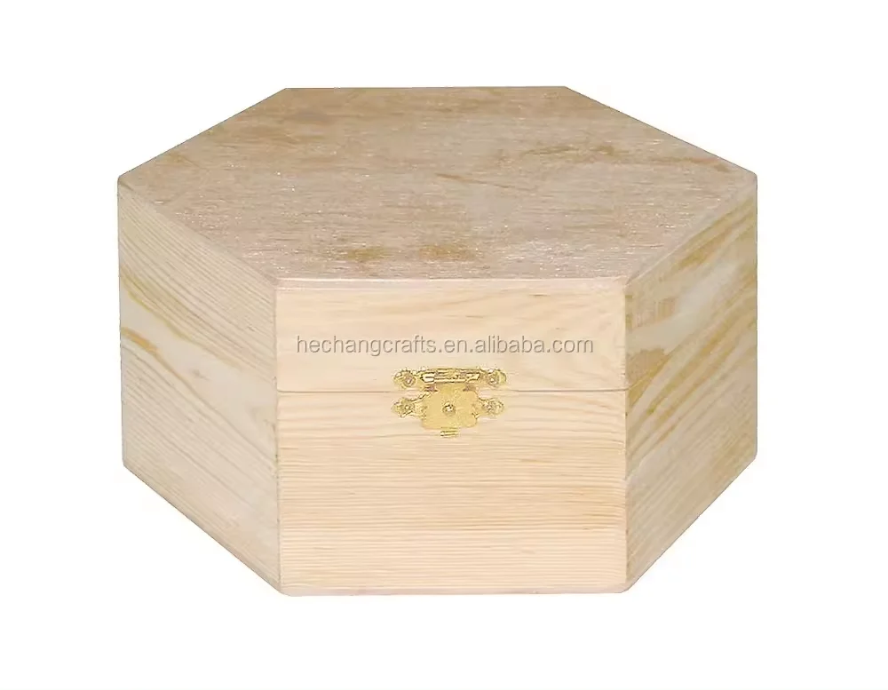 Unfinished Wood Craft Box Wooden Hexagon Boxes
