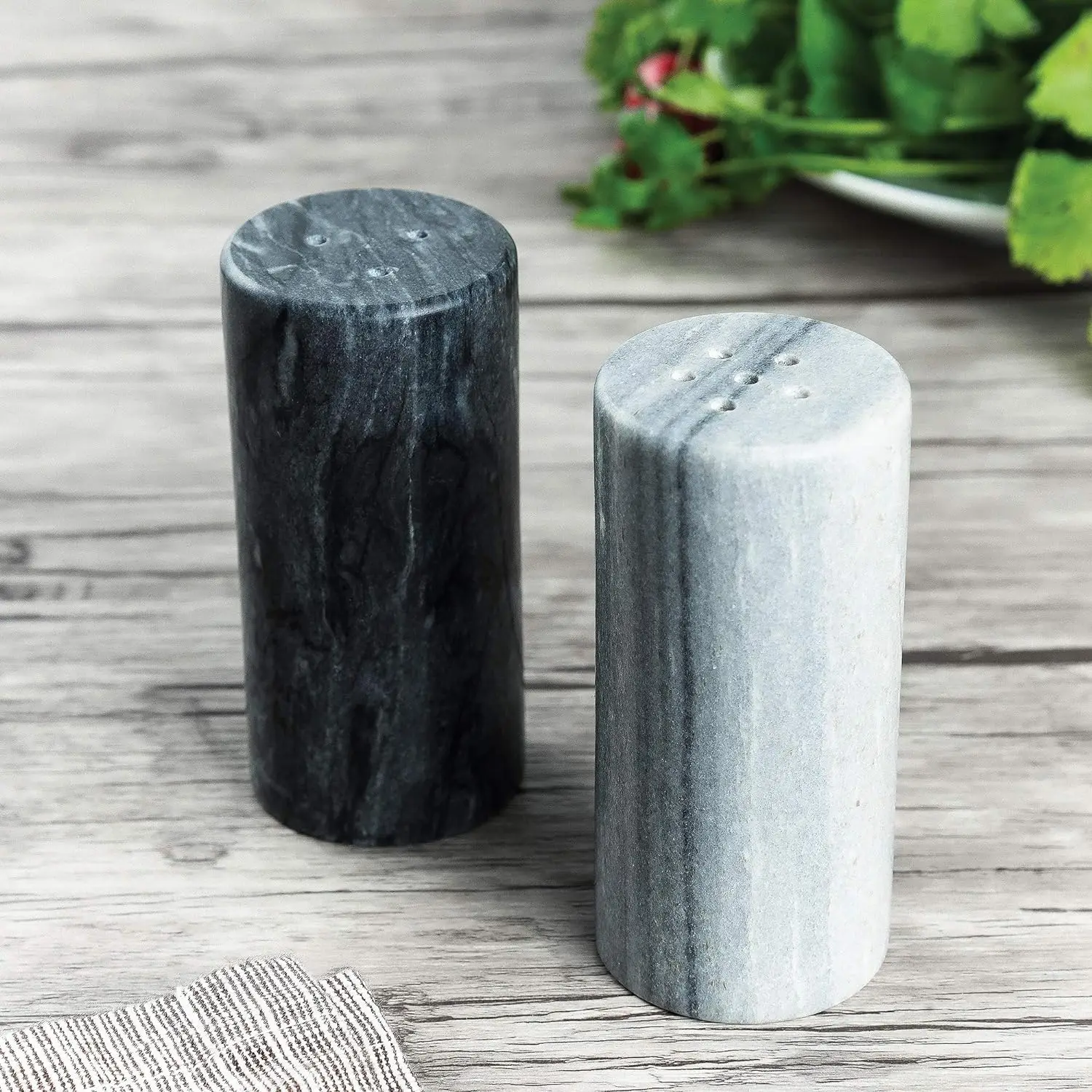 Natural Black and White Marble Salt & Pepper Spice Containers Handcrafted Salt & Pepper Shaker Set Luxury Home Decor