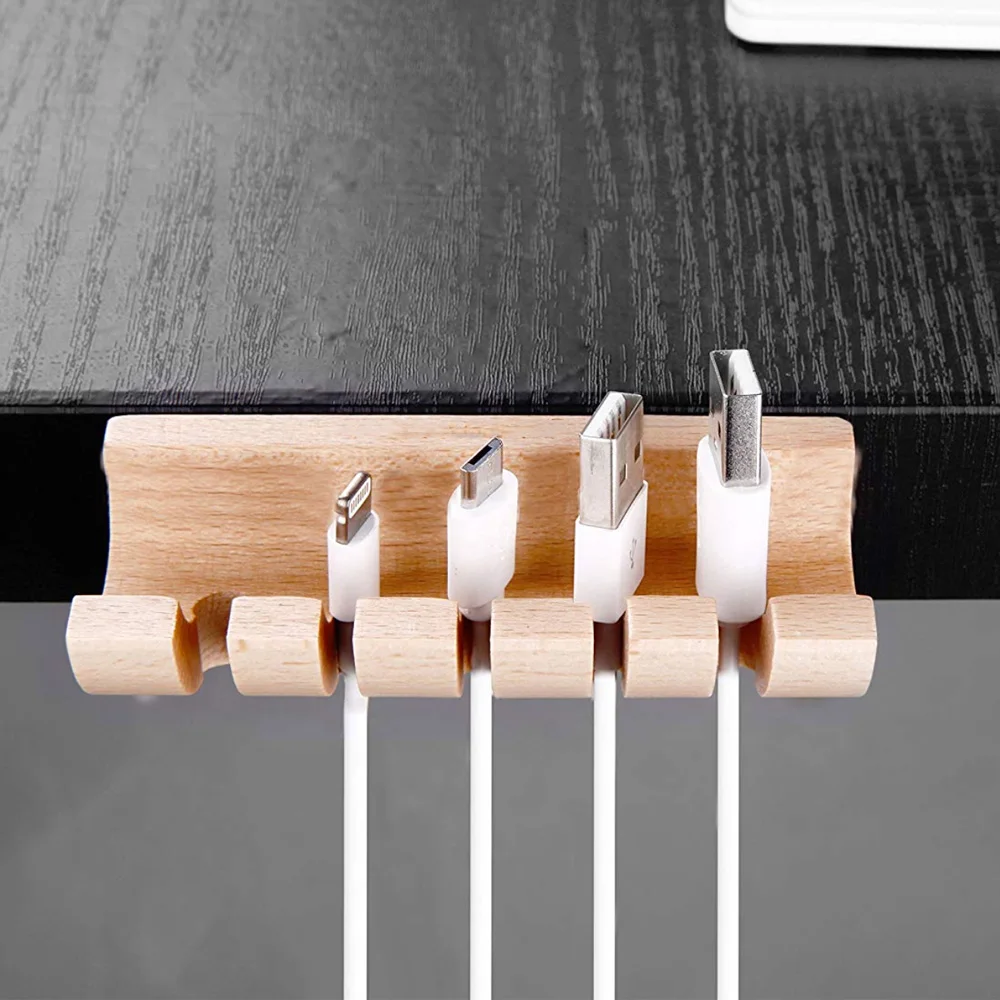 
2021 Office Wood New Design Wooden Wire Cable Holder Clip Organizer 