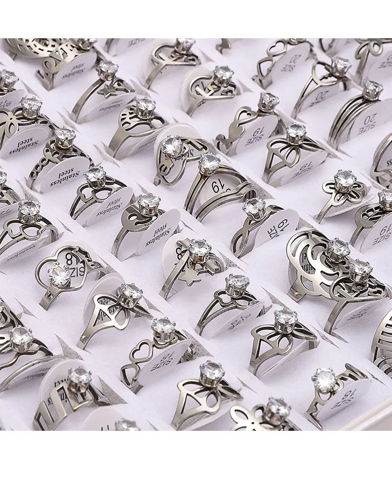 Fashion Classic Crystal Zircon Rhinestone Stainless Steel Women Ring For Men Engagement Wedding Finger Jewelry Party Wholesale