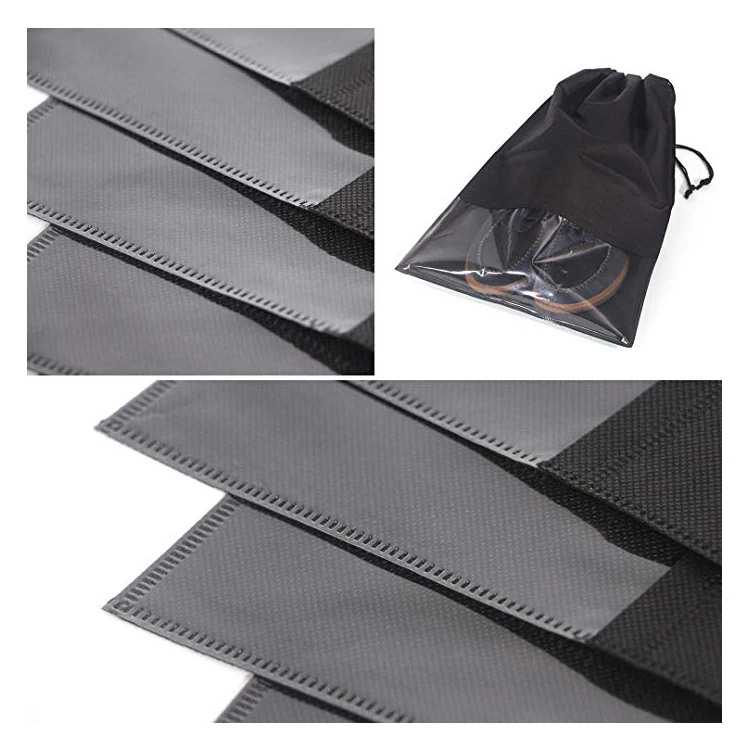 
Cheap waterproof transparent clear window non woven drawstring shoe bag for storage 