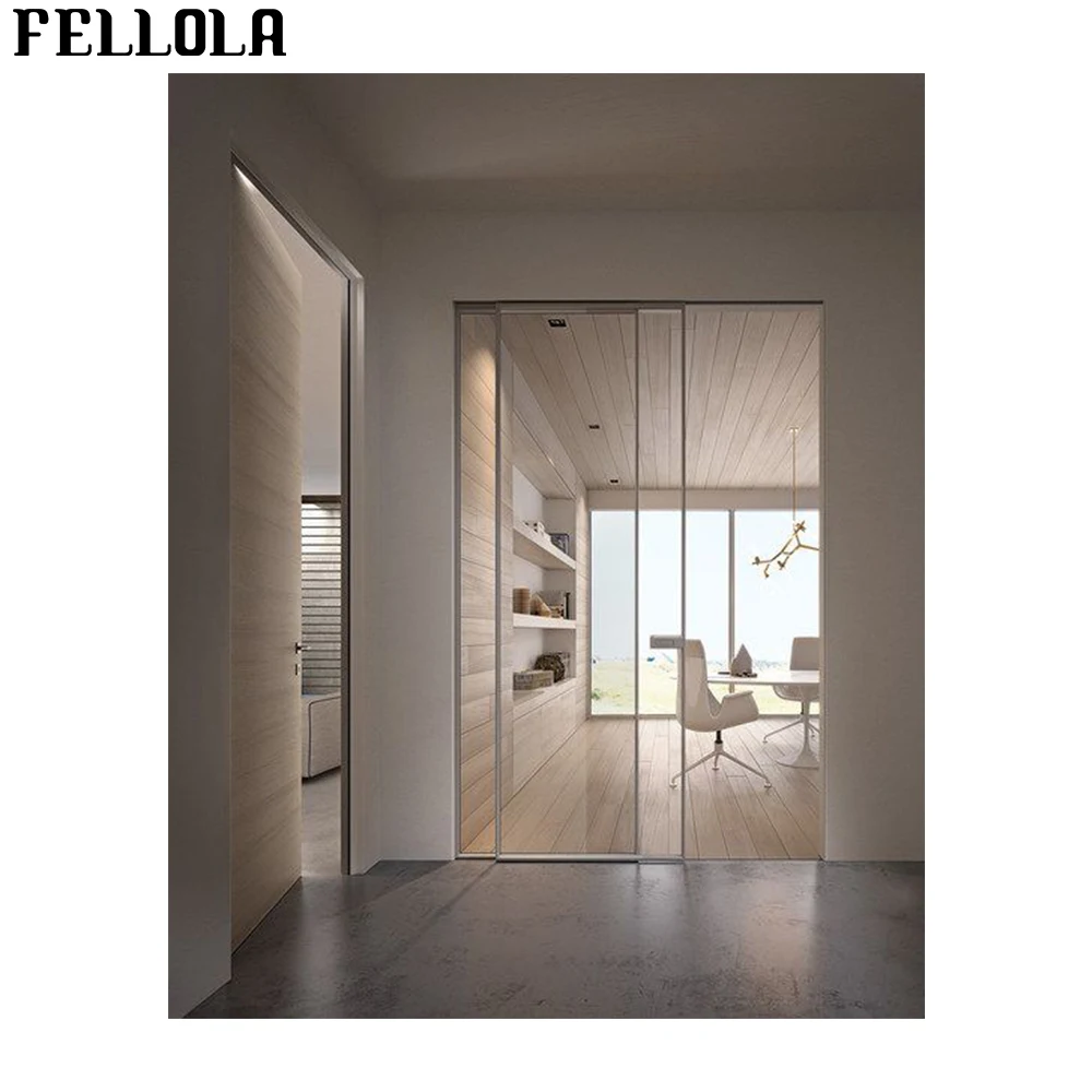 Wholesale Custom Aluminum Alloy Narrow Frame Door Tempered Glass Flat Door